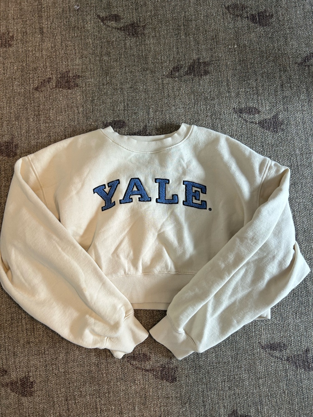 Cotton On White Crewneck Sweater with Blue YALE Applique